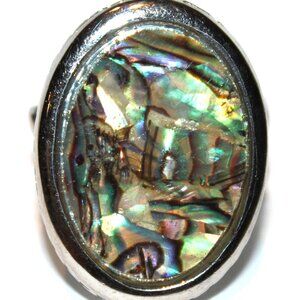 Abalone Shell Multicolor Oval Stretch Ring - Fits Sizes 7-10